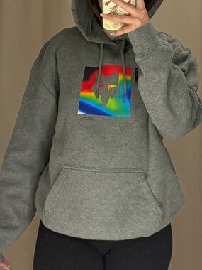 Fox Gray Crewneck Hoodie with Rainbow Fox Graphic
